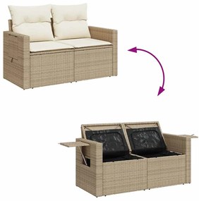 8 pcs conjunto de sofás p/ jardim com almofadões vime PE bege