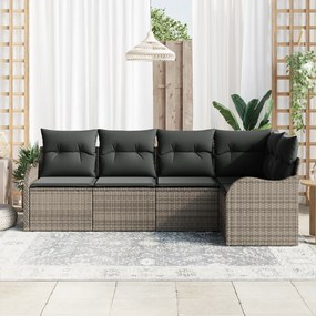 Conjunto de Sofá de Jardim com 5 Peças com Almofadas Cinza Polirattan,