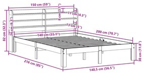 Estrutura de cama com cabeceira 140x200 cm pinho maciço branco