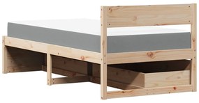 Cama com gavetas e colchão 90x200 cm madeira de pinho maciça