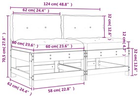 Sofás de centro com almofadões 2 pcs pinho maciço cinzento