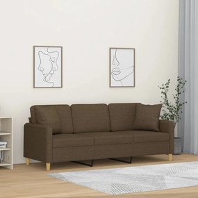 vidaXL Sofá 3 lugares c/ almofadas e almofadões 180 cm tecido castanho