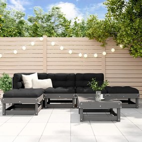 vidaXL 6 pcs conjunto lounge jardim c/ almofadões madeira maciça cinza