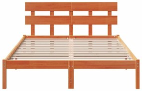Estrado de Cama com Cabeceira Castanho Encerado 140x200 cm Madeira Sól
