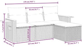 4 pcs conjunto de sofás para jardim c/ almofadões vime PE bege