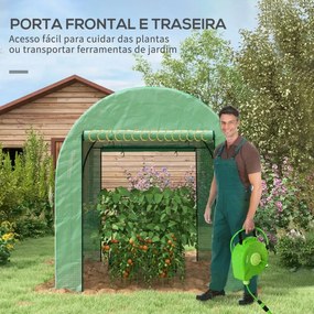Estufa de Exterior 180x180x200 cm com 2 Portas Enroláveis 2 Janelas em Rede Cobertura PE 135g/m² Anti-UV Cultivo e Plantas Verde