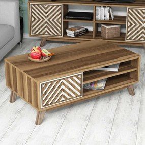Mesa de Centro Inci – Nogueira e Creme – 105x38,2x60 cm