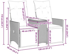Sofá de jardim reclinável 2 lugares com mesa vime PE bege