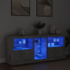 Aparador com luzes LED 162x37x67 cm cinzento cimento