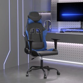 vidaXL Cadeira gaming de massagens couro artificial preto e azul