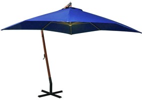 Guarda-sol de jardim suspenso com poste abeto maciço azul-ciano