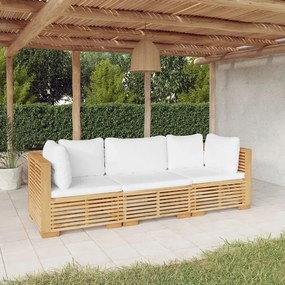 vidaXL 3 pcs conjunto lounge jardim c/ almofadões madeira teca maciça