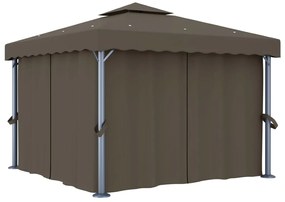 Gazebo com cortinas e cordões de luzes LED 3x3 m cinza-acastan.