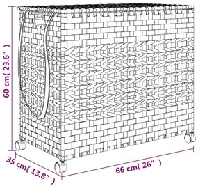 Cesto para roupa suja com rodas 66x35x60 cm vime cinzento