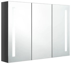 Armário espelhado casa de banho LED 89x14x62cm cinza brilhante