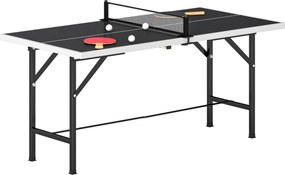 Mini Mesa de Ping Pong Dobrável 152x76 cm para Exterior com Rede 2 Raquetes e 3 Bolas Fácil de Transportar Preto