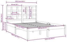 Estrutura de cama pequena casal 120x190 cm pinho maciço