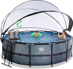 Piscina redonda Stone ø427x122cm com bomba de filtro de areia e cobertura cúpula - cinzenta