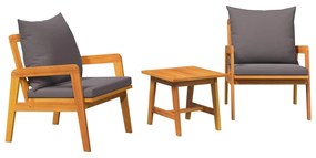 Conjunto de Bistro de 3 Peças com Almofadas em Madeira Sólida de Acáci