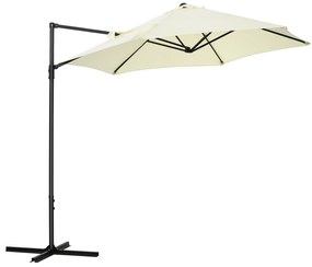 Outsunny Chapéu de Sol de Jardim Chapéu de Sol Excêntrico Rotação 360° com Abertura Manual e Base Cruzada Ø256x245cm Bege