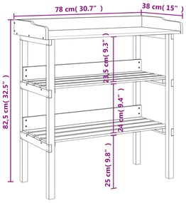 Mesa apoio p/ plantas c/ prateleiras 78x38x82,5 cm abeto maciço