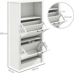 Sapateira Estreita com Prateleiras Ajustáveis e Compartimento Aberto para 10 Pares de Sapatos 58x24x105 cm Branco