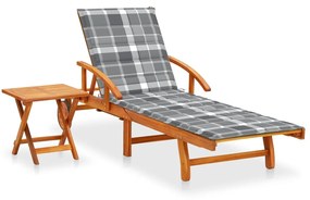 vidaXL Espreguiçadeira de jardim com mesa e almofadão acácia maciça