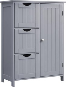 Armário de casa de banho 30,1 x 60,1 x 80,1 cm com 3 gavetas e porta cinzento