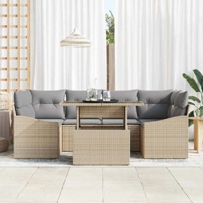 Conjunto de sofá de jardim de 7 peças com almofadas bege em rattan sin