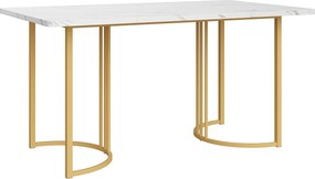 Mesa de cozinha retangular com estrutura metálica resistente, 140x80x75 cm, Branco