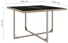 9 pcs conjunto jantar exterior com almofadões vime PE bege