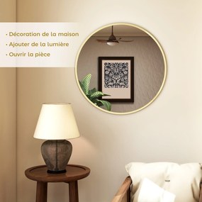 Espelho de Parede Redondo, 61 x 1 x 61 cm, Moldura em Liga de Alumínio, Dourado