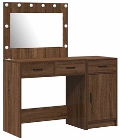 Conjunto de Mesa de Maquiagem de 2 Peças com LED em Madeira de Carvalh