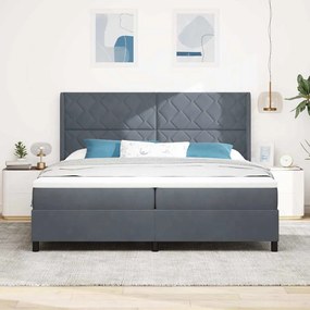 Cama Box Spring com Colchão &amp; LED Cinza Escuro 200x200 cm Veludo