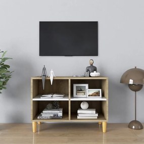 vidaXL Móvel de TV pernas madeira 69,5x30x50 cm branco/carvalho sonoma