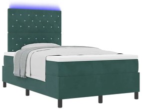Cama Box com Colchão &amp; LED Verde Escuro 120x200 cm Veludo