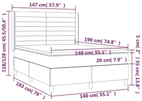 Cama box spring c/ colchão e LED 140x190 cm tecido cinza-escuro