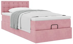 Estrutura de cama otomana com colchão rosa 90x200cm veludo