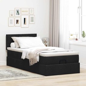 Cama otomana com colchão 90x200 cm tecido preto