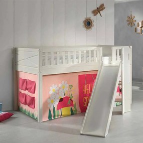 Conjunto cama Infantil SCOTT + escorrega + cortina de brincar SPRING Branca