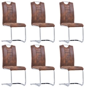 vidaXL Cadeiras de jantar cantilever 6 pcs camurça artificial castanho