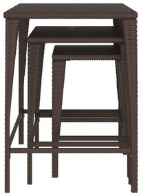Mesas de encastrar 3 pcs vime PE castanho