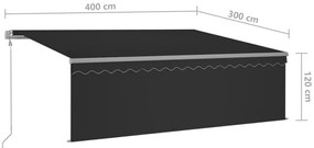 Toldo automático c/ estore/LED/sensor de vento 4x3 m antracite