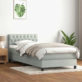 vidaXL Cama box spring com colchão 100x210 cm veludo cinzento claro