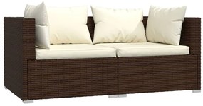3 pcs conjunto lounge jardim c/ almofadões vime PE castanho