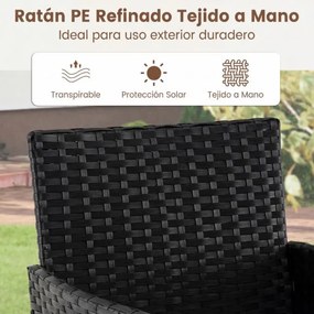 Conjunto de móveis de jardim de 3 peças em rattan com 2 cadeiras e Mesa auxiliar de vidro para terraço, pátio ou varanda Bege+Preto