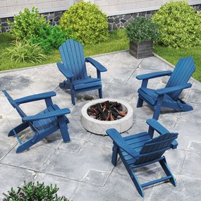 Conjunto de 2 cadeiras Adirondack dobráveis com braços largos, encosto inclinado, assento em ripas e capacidade para 180 kg, para terraço ou pátio, az