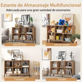 Estante de madeira de 2 níveis com 6 cubos e pernas metálicas ajustáveis em 5 posições 120 x 35 x 79,5 cm Natural