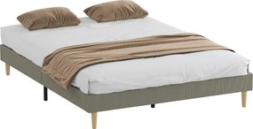 Estrutura de cama de 160 x 200 cm com base de ripas de madeira (COLCHÃO NÃO INCLUIDO), cama de casal estofada em veludo canelado, cinzenta