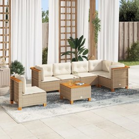 vidaXL 7 pcs conjunto de sofás p/ jardim com almofadões vime PE bege